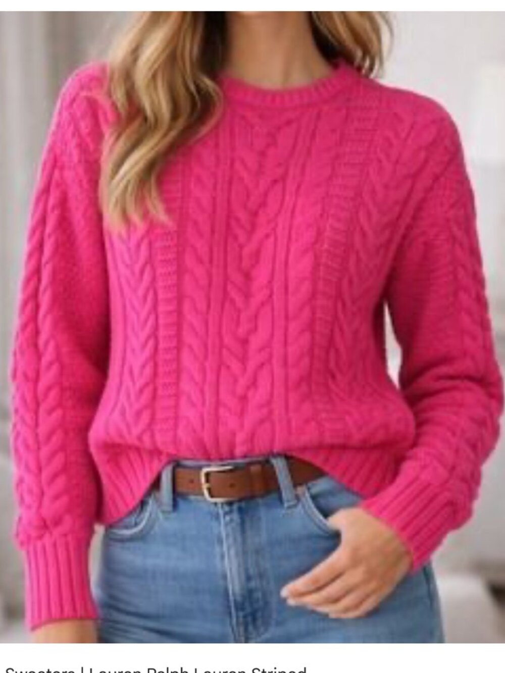 Lauren Ralph Lauren hot pink chunky cable knit crew neck sweater sz Med